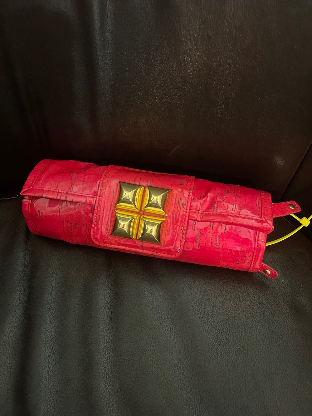 Red Quilted Patent Accordion Wallet with Gold Zippers